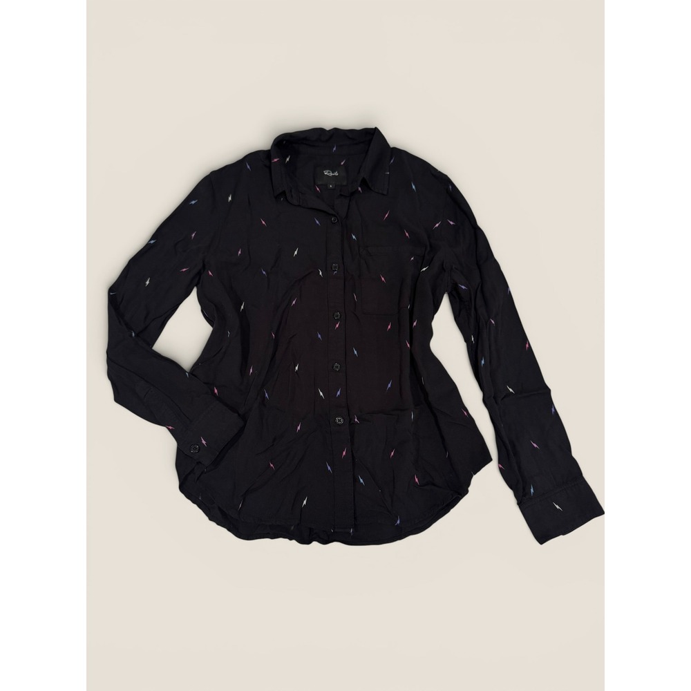 Rails Rocsi Black Multi Lightning Bolt Print Rayon‎ Button Down Shirt Womens S